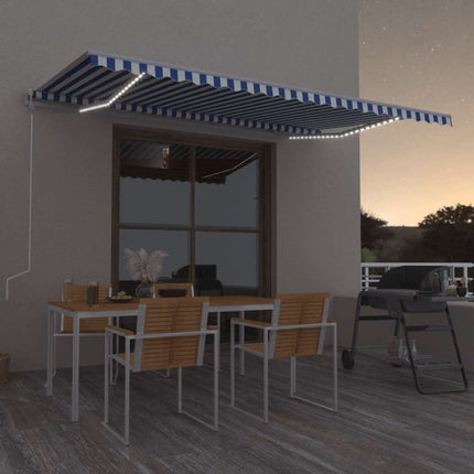 Automatisk markis med vindsensor & LED 500x350 cm blå och vit