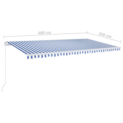 Markis manuellt infällbar med LED 600x350 cm blå och vit