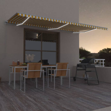 Markis manuellt infällbar med LED 600x350 cm gul och vit