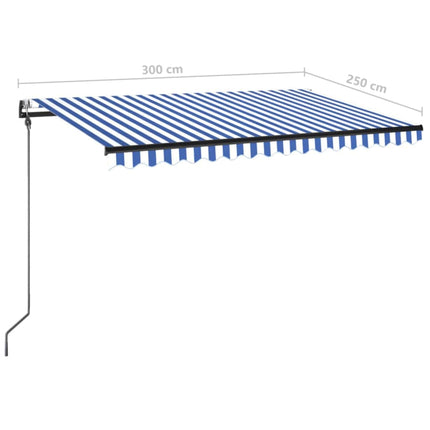 Automatisk markis med vindsensor & LED 300x250 cm blå och vit