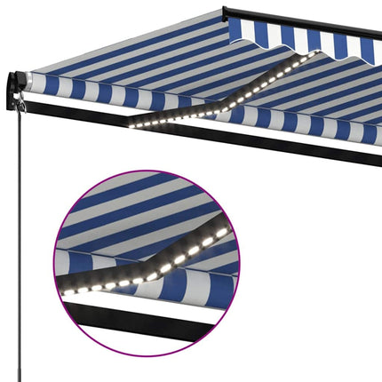Markis manuellt infällbar med LED 350x250 cm blå och vit