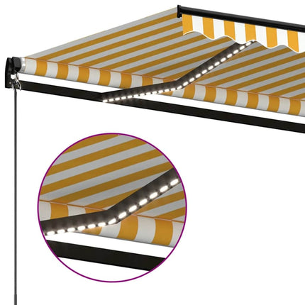 Markis manuellt infällbar med LED 350x250 cm gul och vit