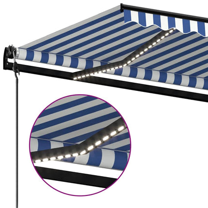 Automatisk markis med vindsensor & LED 350x250 cm blå och vit