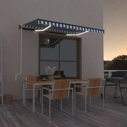 Automatisk markis med vindsensor & LED 350x250 cm blå och vit