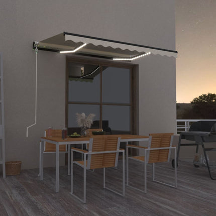 Automatisk markis med vindsensor & LED 350x250 cm gräddvit