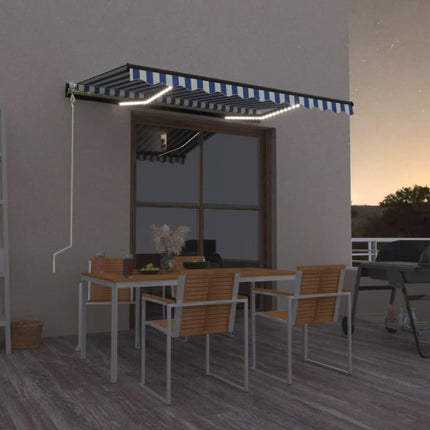 Automatisk markis med vindsensor & LED 400x300 cm blå och vit