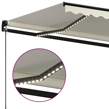 Markis manuellt infällbar med LED 450x300 cm gräddvit