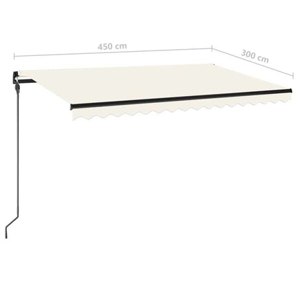 Markis manuellt infällbar med LED 450x300 cm gräddvit