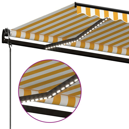 Automatisk markis med vindsensor & LED 450x300 cm gul/vit