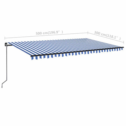 Markis manuellt infällbar med LED 500x300 cm blå och vit