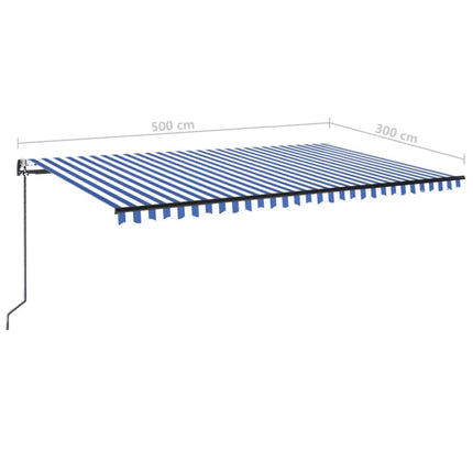 Automatisk markis med vindsensor & LED 500x300 cm blå och vit