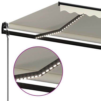 Automatisk markis med vindsensor & LED 500x300 cm gräddvit