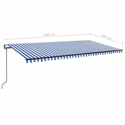 Automatisk markis med vindsensor & LED 600x300 cm blå och vit