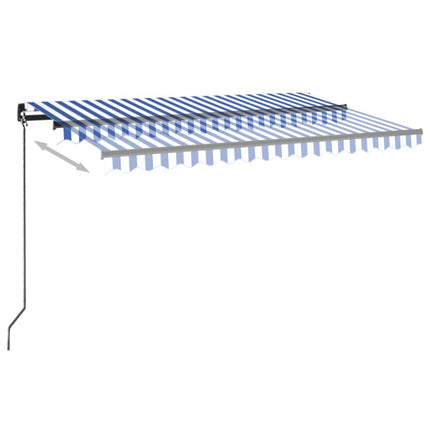 Markis manuellt infällbar med LED 450x350 cm blå och vit