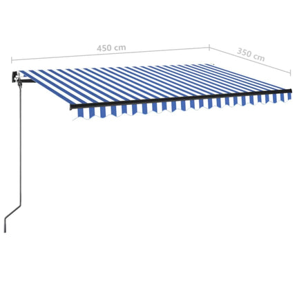 Markis manuellt infällbar med LED 450x350 cm blå och vit