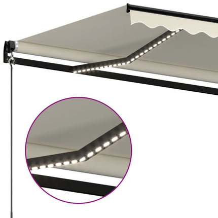 Markis manuellt infällbar med LED 450x350 cm gräddvit