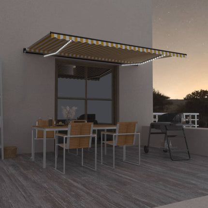 Markis manuellt infällbar med LED 500x350 cm gul och vit