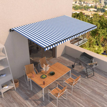 Markis automatiskt infällbar 500x350 cm blå och vit
