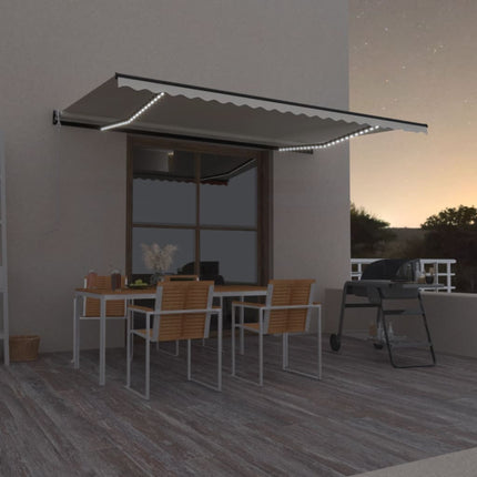 Automatisk markis med vindsensor & LED 500x350 cm gräddvit