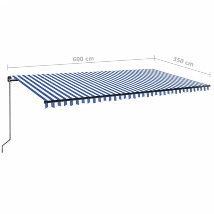 Markis manuellt infällbar med LED 600x350 cm blå och vit