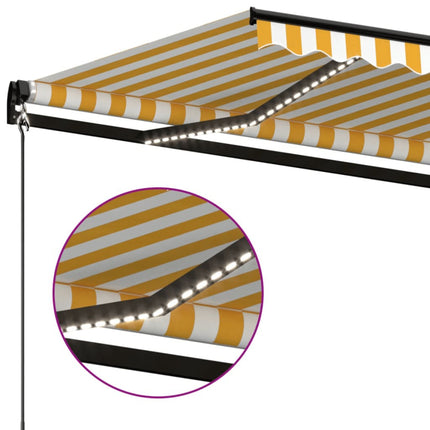 Markis manuellt infällbar med LED 600x350 cm gul och vit