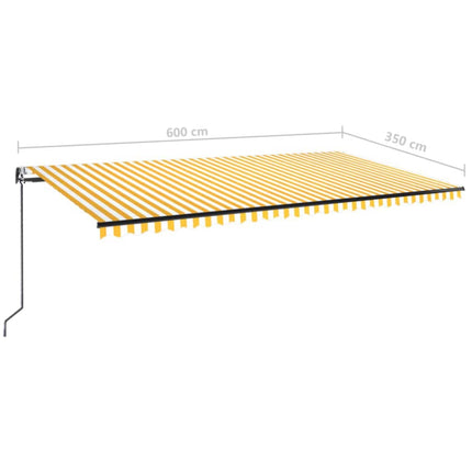 Automatisk markis med vindsensor & LED 600x350 cm gul/vit
