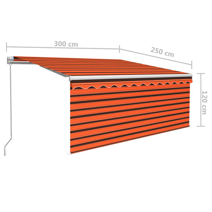 Markis manuellt infällbar med rullgardin 3x2,5m orange och brun