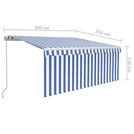 Markis manuell infällbar med rullgardin&LED 3x2,5m blå och vit