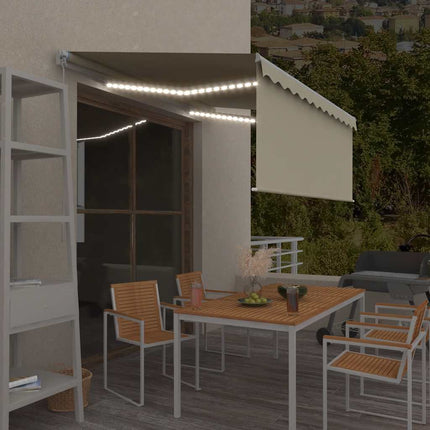 Manuell markis med rullgardin och LED 3x2,5m gräddvit