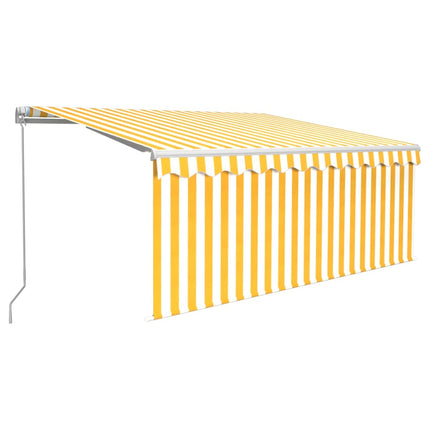Manuell infällbar markis med rullgardin&LED 3x2,5m gul och vit