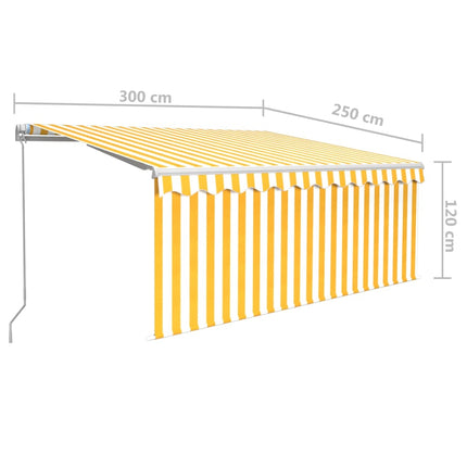 Manuell infällbar markis med rullgardin&LED 3x2,5m gul och vit