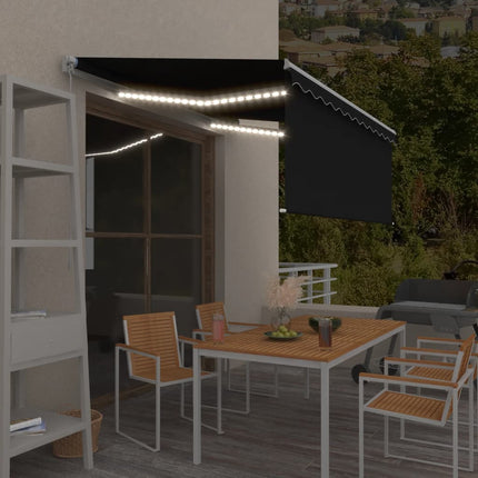 Manuell infällbar markis med rullgardin och LED 3x2,5m antracit