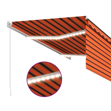 Markis manuellt infällbar m. rullgardin LED 3x2,5 m orange/brun