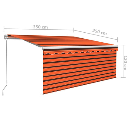 Markis manuell med rullgardin 3,5x2,5 m orange och brun