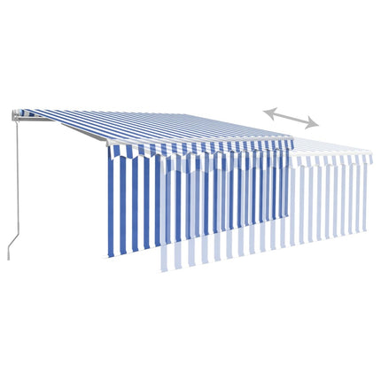 Manuell infällbar markis med rullgardin&LED 3,5x2,5m blå&vit