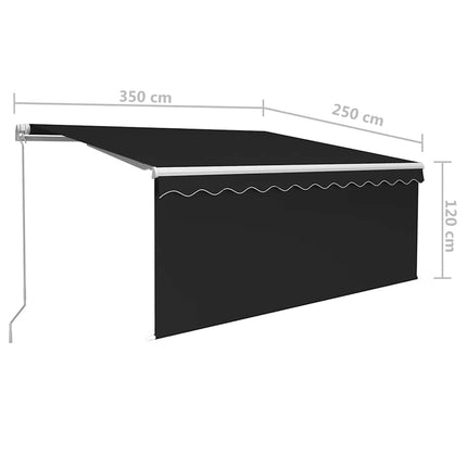 Manuell infällbar markis med rullgardin&LED 3,5x2,5m antracit
