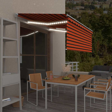 Markis manuell med rullgardin LED 3,5x2,5m orange och brun