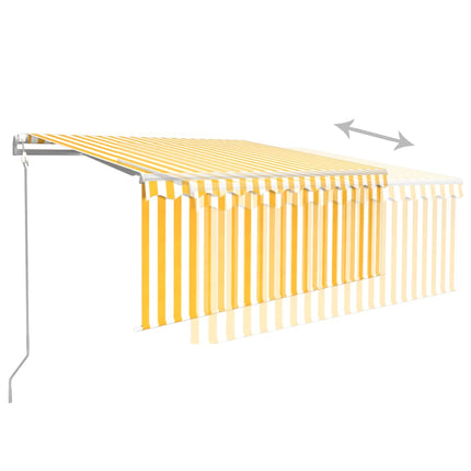 Automatisk markis med rullgardin 3,5x2,5 m gul/vit
