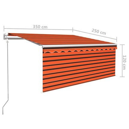 Automatisk infällbar markis rullgardin 3,5x2,5m orange och brun