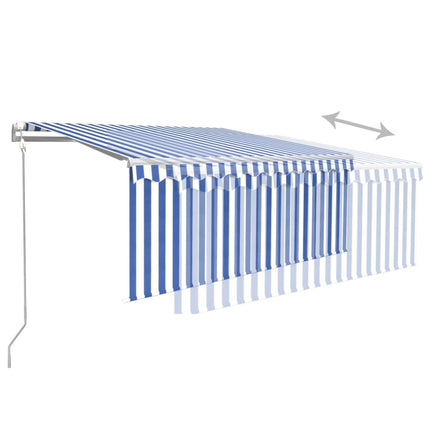 Automatisk markis m. vindsensor rullgardin LED 3,5x2,5m blå/vit