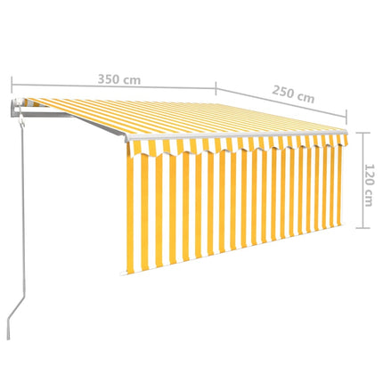 Automatisk markis m. vindsensor rullgardin LED 3,5x2,5m gul/vit