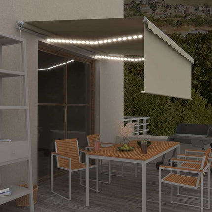 Manuell markis med rullgardin & LED 4x3m gräddvit