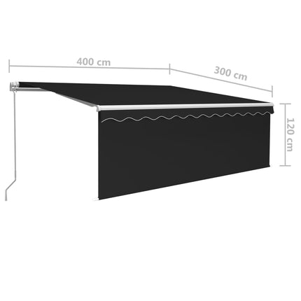 Manuell markis med rullgardin & LED 4x3m antracit