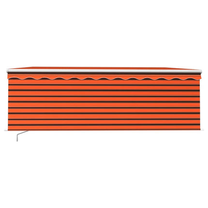 Manuell markis med rullgardin LED 4x3 m orange/brun