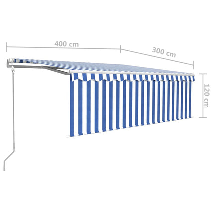 Automatisk markis med vindsensor rullgardin LED 4x3m blå&vit