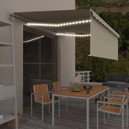 Automatisk markis med vindsensor rullgardin LED 4x3 m gräddvit