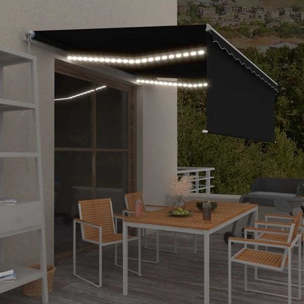 Manuell markis med rullgardin och LED 4,5x3m antracit