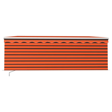 Manuell markis med rullgardin och LED 4,5x3m orange/brun