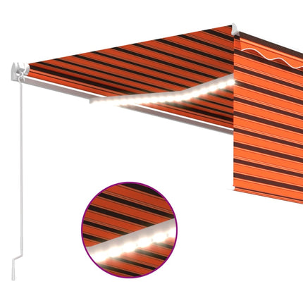 Manuell markis med rullgardin och LED 4,5x3m orange/brun