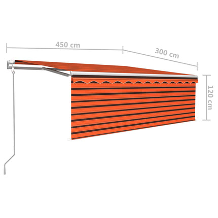 Automatisk infällbar markis med rullgardin 4,5x3m orange/brun